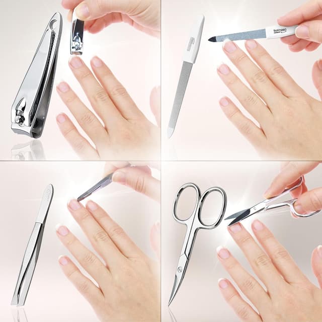 Detalle de marQus Maniküre Set 4-teilig inkl. Feile aus Solingen – kompaktes Reise-Nageletui in Mint