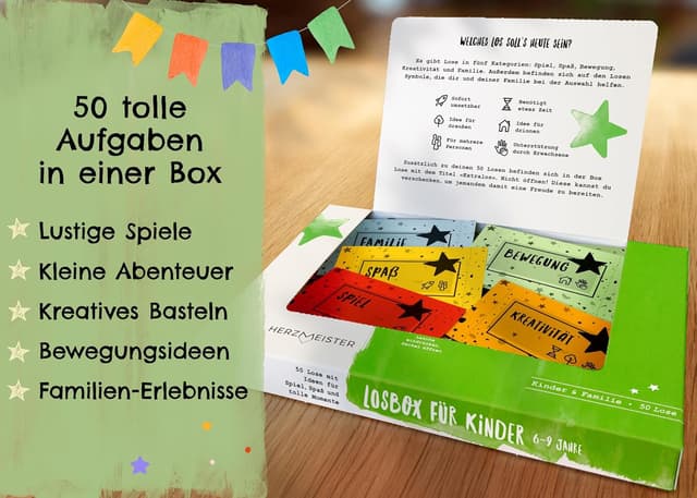 Detalle 2 de Herzmeister Geschenk-Box ab 6 Jahren – 50 kreative kleine Kinderspiele