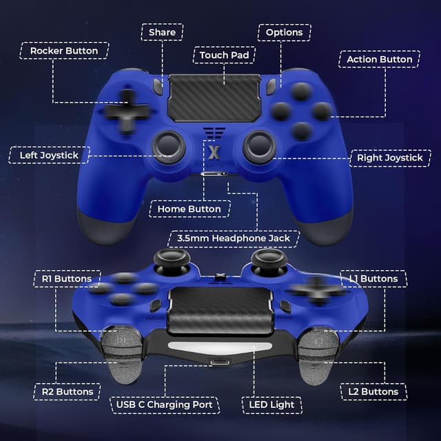 Detalle 2 de Glitfix Wireless Controller for P4 series (P4/Pro/Slim) and PC with touch panel, vibration & 3.5mm audio jack (dark blue)