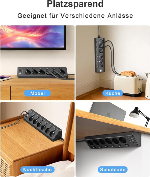 Thumbnail 5 de Vipwell Ecksteckdosenleiste 3680W mit 4 USB und 6 Fächern 🔌