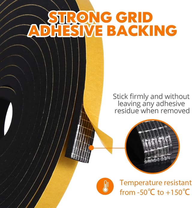 Detalle de Dichtungsband selbstklebend 9 mm (B) x 3 mm (D) / 10 m (L) für Fenster & Tür – Schaumstoff-Dichtstreifen schwarz