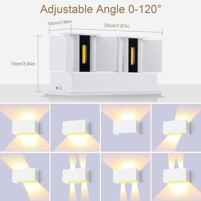 Detalle de ENCOFT set da 2 applique LED da parete 24W IP65 3000K in alluminio con angolo regolabile