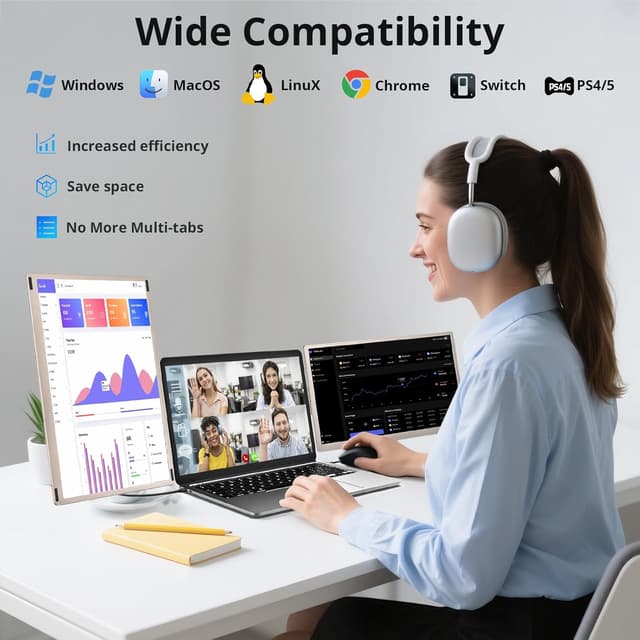 Thumbnail 6 de Enzion Enzion Laptop Screen Extender (15.6-inch) – Upgraded FHD Triple Portable Monitor, Detachable Dual Screen, Plug & Play