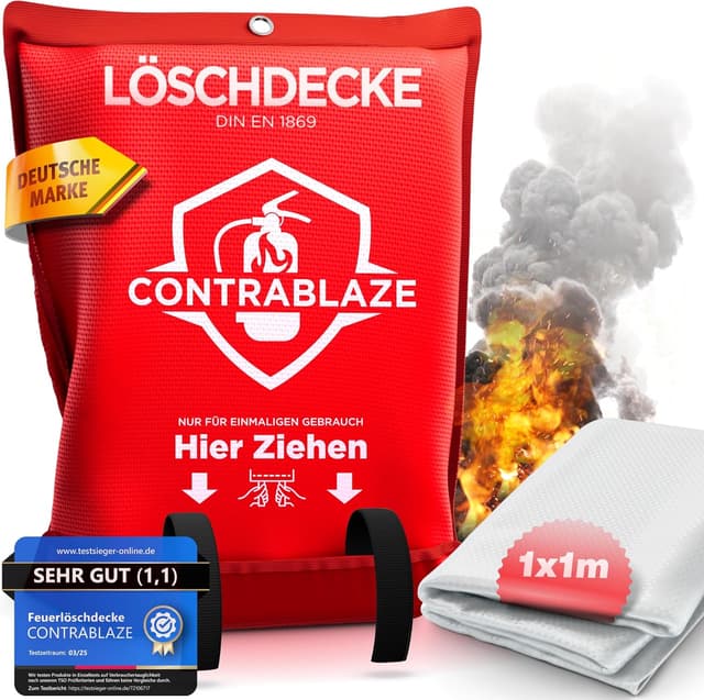 Detalle de Contrablaze Feuerlöschdecke 1x1 m (EN 1869:2019) für Küche, Haushalt, Auto