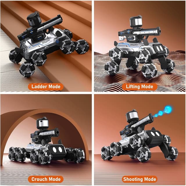 Detalle de Daxiongmao Remote Control Robot Dog Toy with LED Eyes, Gesture Control & Water-Shooting Turret (Black)