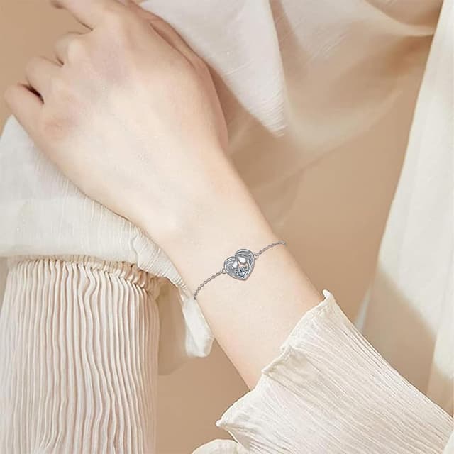 Detalle 2 de Bracelet Yinsen femme en argent sterling 925 réglable avec pendentif cœur (17 + 4 cm)