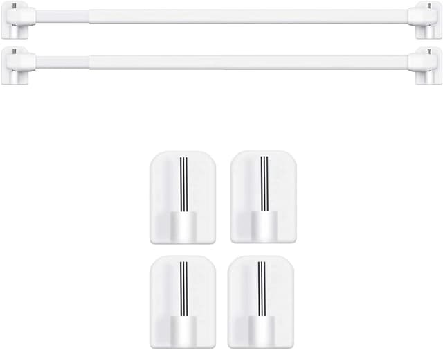 Detalle de BANJILI 2x Scheibengardinenstange (ausziehbar) 90–155 cm mit selbstklebenden Endhaken für Küche & Fenster