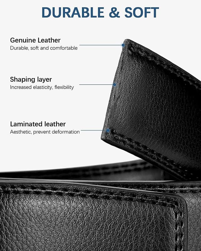 Detalle de BOSTANTEN Herren-Ledergürtel mit Ratsche & Automatikschließe, 35 mm breit – Größe angepasst