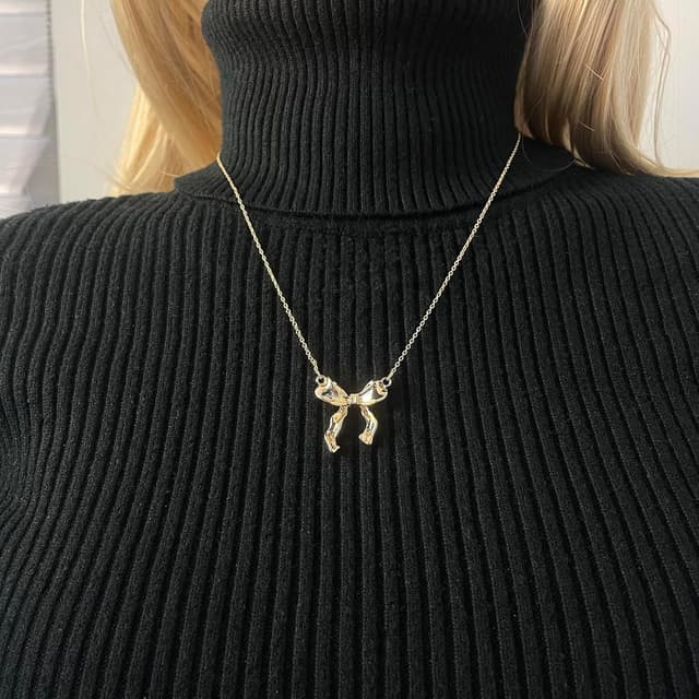 Detalle de Rajputana 14K Gold Plated Bow Necklace with Lobster Clasp (Ribbon Bow Choker)