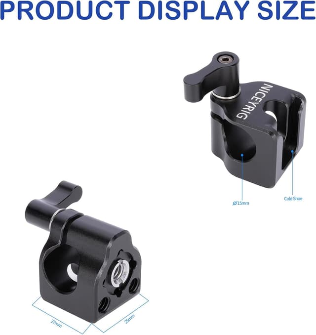 Thumbnail 6 de NICEYRIG 15mm Single Rod Clamp 552 with 3/8''-16 locating hole (for ARRI), cold shoe side mount for EVF/mic setups