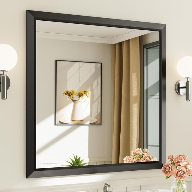 Detalle de Briivue 36x36 Black Bathroom Mirror (Thick Metal Frame, Anti-Rust, Beveled Tempered Glass)