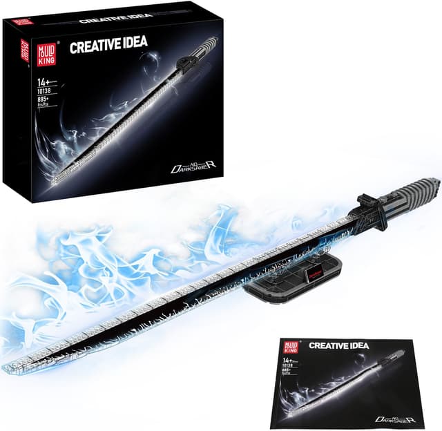 Detalle de Mould King 116CM Darksaber Schwert-Bausteinmodell (885 Teile) mit LED und Ständer