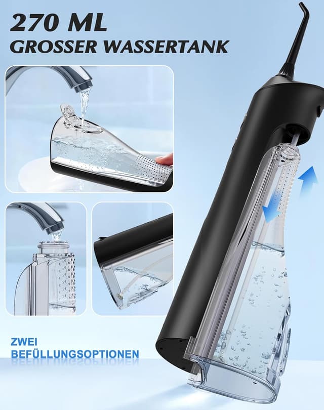 Detalle de Hsweeth kabellose Munddusche (elektrisch) mit digitaler Anzeige, 5 Jet-Tipps & 4 Modi – IPX7 wasserdicht