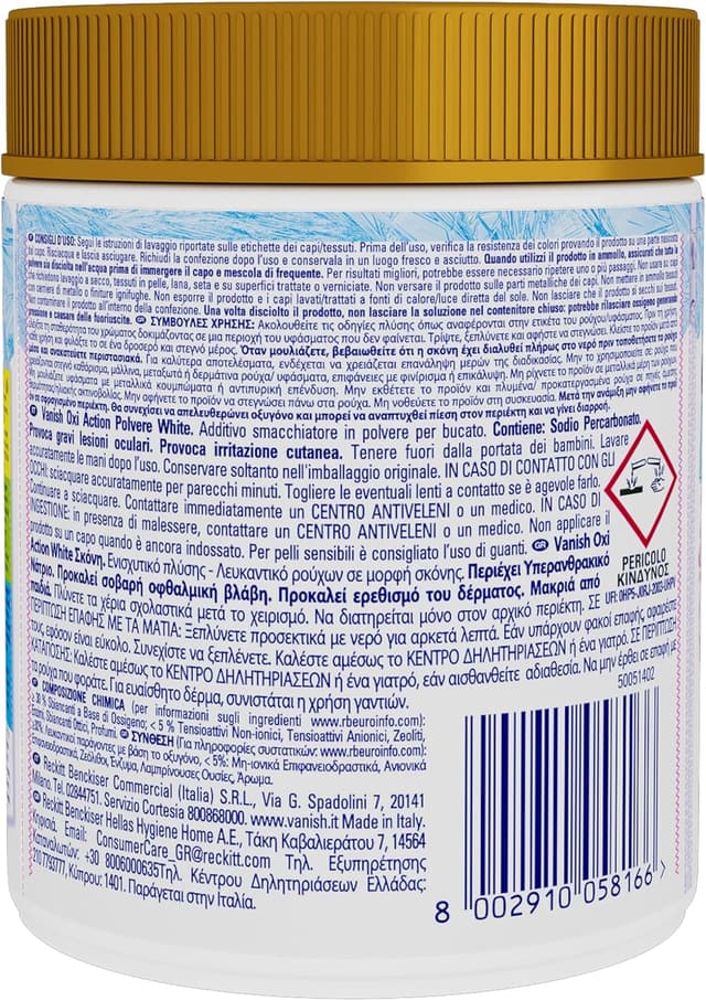 Detalle de Vanish Oxi Action Multipower Polvere Bianco Splendente – smacchiatore per capi bianchi in lavatrice e ammollo, 3 confezioni da 500 g