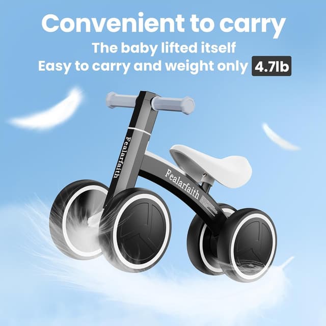 Detalle de Baby Balance Bike for 1 Year Olds (10-36 Months) with 4 LED Lighting Wheels, Enclosed Wheels & Steering Limit (Black)