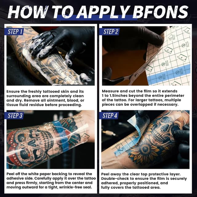 Detalle de BFONS Tattoo Aftercare Waterproof Bandages (6 in x 4.4 yd) Transparent Film Tattoo Cover Up Tape