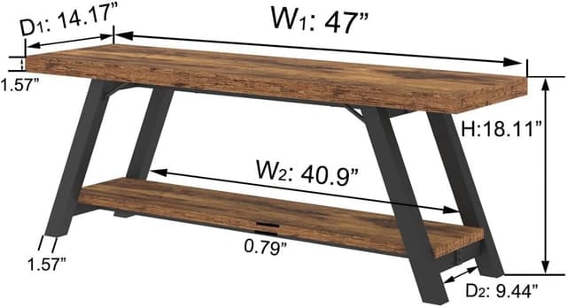 Detalle 2 de LVB rustikale Aufbewahrungsbank in Braun mit Schuhregal, Metall/MDF, 120 cm – Bank für Diele & Schlafzimmer