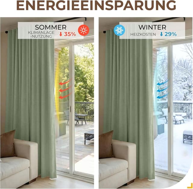 Detalle 2 de INOVADAY 100% Verdunklungsvorhänge (2er-Set) blickdicht & Thermovorhang, Salbeigrün, 245 x 140 cm