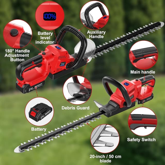 Detalle 2 de SMILOVII 21V Cordless Hedge Trimmer 20” / 50cm with Dual-Action Blades, 2×2000mAh Batteries & Charger