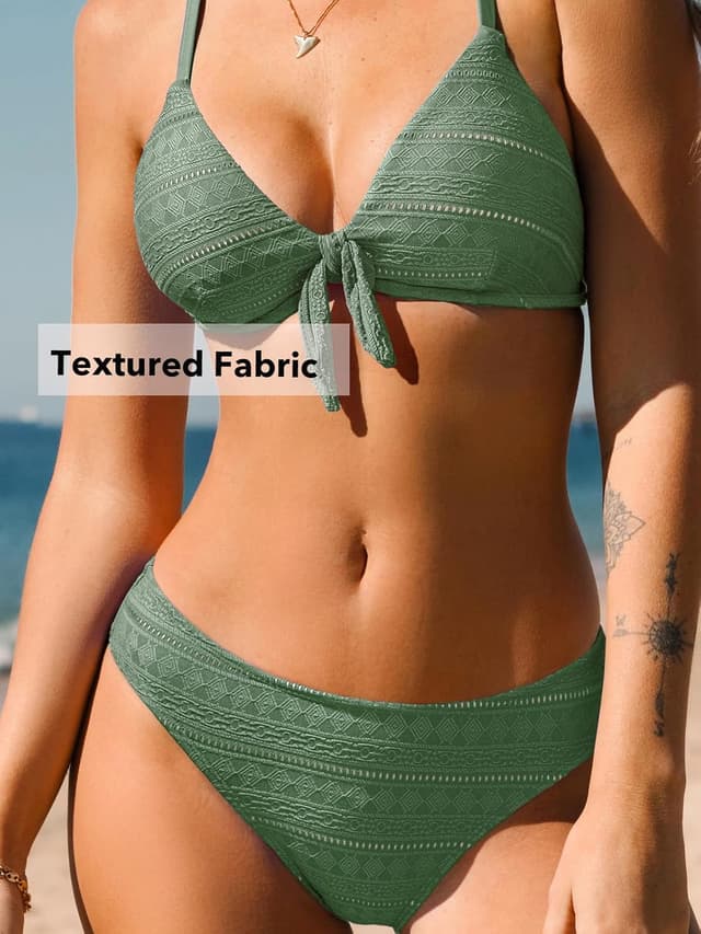 Detalle de CUPSHE Damen Bikini Set mit V-Ausschnitt, Knoten vorn & Low Waist Crossback
