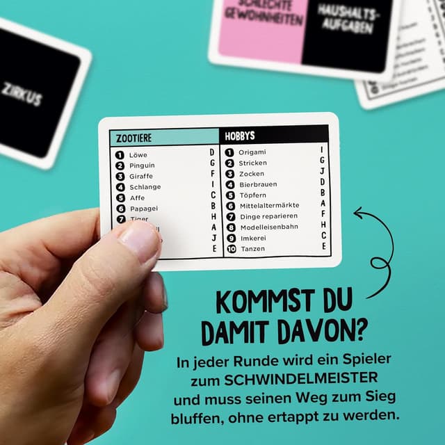 Detalle 2 de Gamely Der Schwindelmeister – witziges Partyspiel Kartenspiel