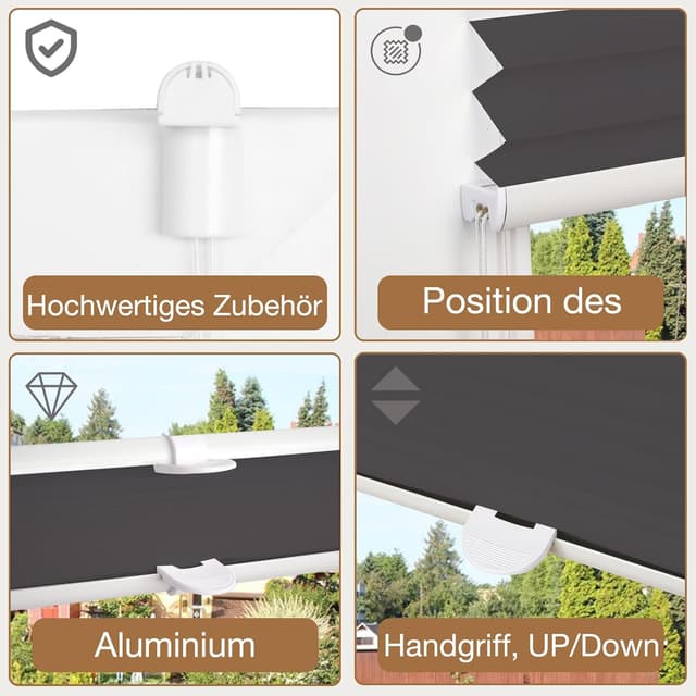 Detalle de Plissee Klemmfix ohne Bohren 40 x 130 cm (BxH) Anthrazit – für Tür & Fenster