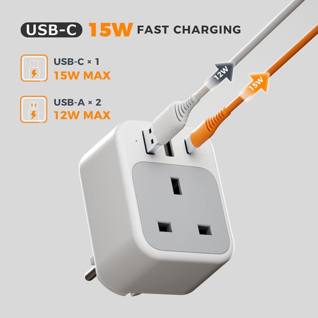 Detalle 2 de UK to Europe Plug Adapter with 3 USB (Type E/F Schuko) by TESSAN — EU Travel Adaptor for Multiple Countries