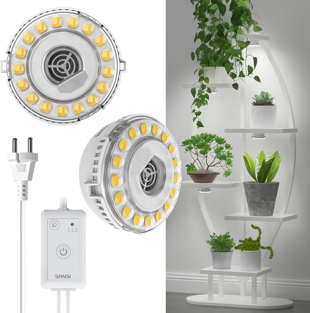 Detalle de SANSI LED Pflanzenlampe für Zimmerpflanzen, 10W (150W Äquivalent) Vollspektrum, 2-Kopf mit Timer & dimmbar