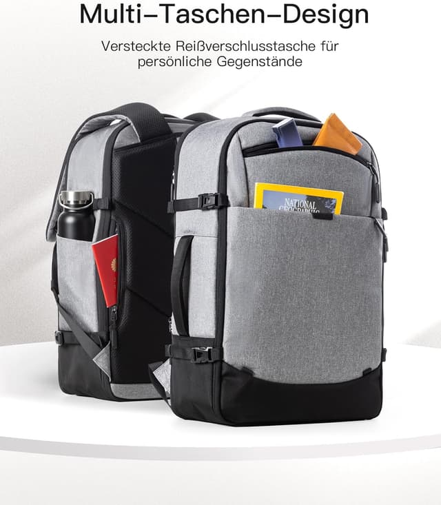 Detalle de Inateck erweiterbarer Reiserucksack 38,5–46,2 L fürs Handgepäck mit Laptopfach (bis 15,6 Zoll)