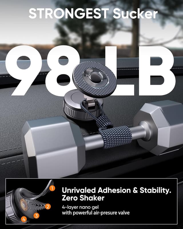 Detalle de Vacuum MagSafe Car Phone Holder with 360° Rotation and 2800gf Magnetic Grip