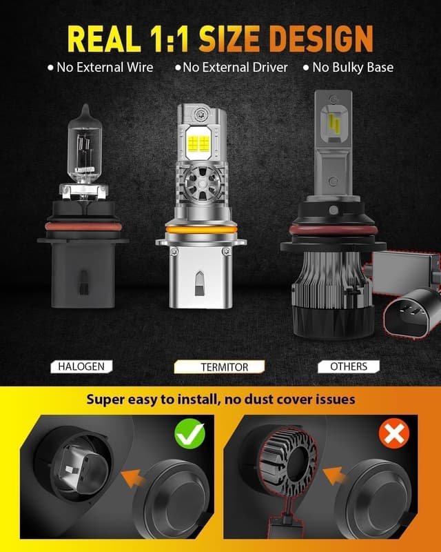 Detalle de Termitor Upgraded 9007/HB5 High/Low Beam Fog Light Bulbs (Pack of 2) — 6500K Cool White, Cooling Fan