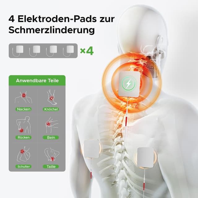 Detalle de Durchblutungsstimulator für Beine mit Rotlichttherapie, EMS/TENS Fußmassagegerät (4 Elektrodenpads)