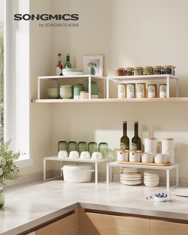 Detalle de SONGMICS Gewürzregal KCS401W01 als 2er-Set – stapelbar, erweiterbar, Metall-Küchen-Organizer