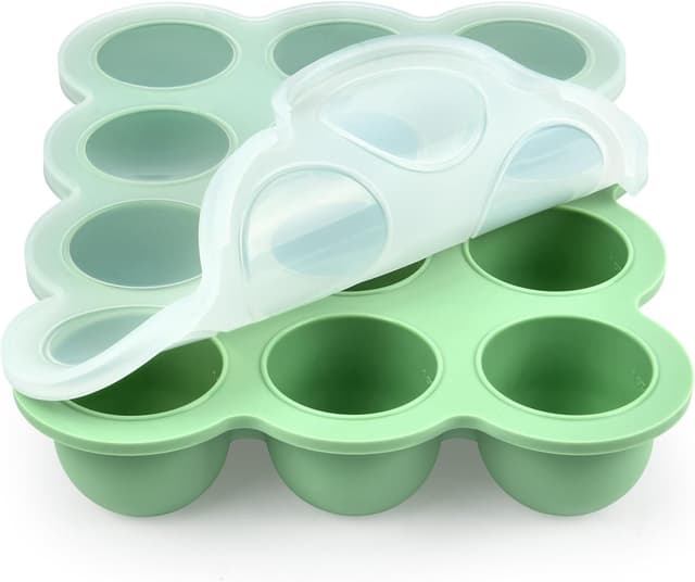 Detalle de Boîte de conservation Aolso en silicone pour congélateur, 12 compartiments avec couvercle hermétique (vert)