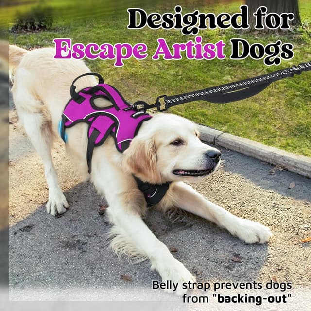 Detalle de rabbitgoo Escape-Proof Dog Harness (Large, Purple) with Lift Handle and Reflective Trim