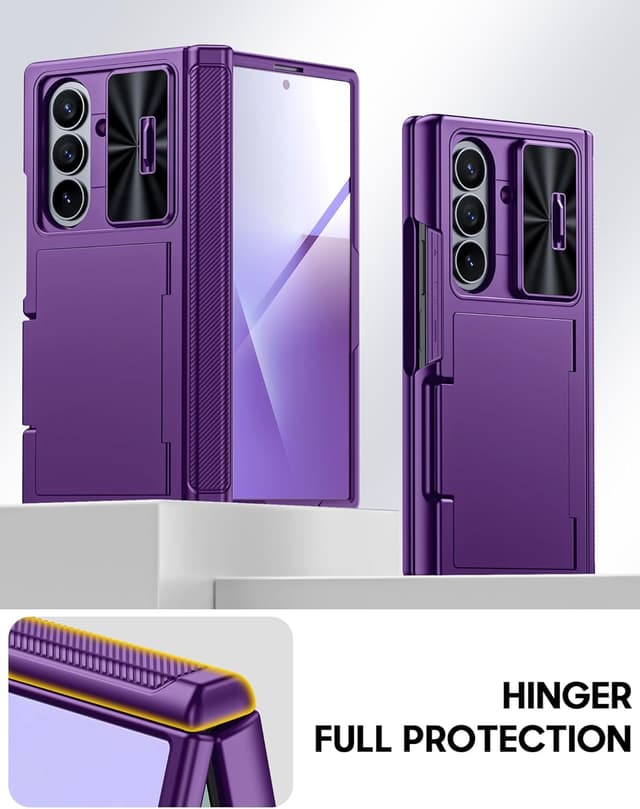 Thumbnail 6 de Vizvera Case for Samsung Galaxy Z Fold 7 (Purple) with RFID wallet card holder, HD tempered glass and sliding camera cover