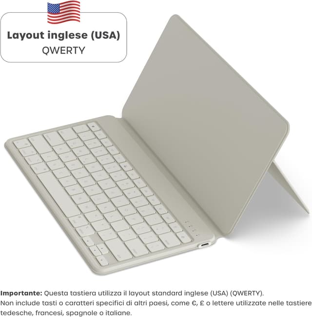 Detalle 2 de Satechi OntheGo™ Tastiera Wireless Bluetooth con Supporto Regolabile per iPad e Tablet, QWERTY US – fino a 3 dispositivi, Beige