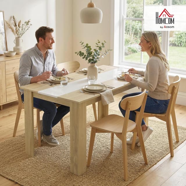 Detalle 2 de HOMCOM Table à manger rectangulaire 120 x 69 x 75 cm (chêne et blanc) pour 4 à 6 personnes