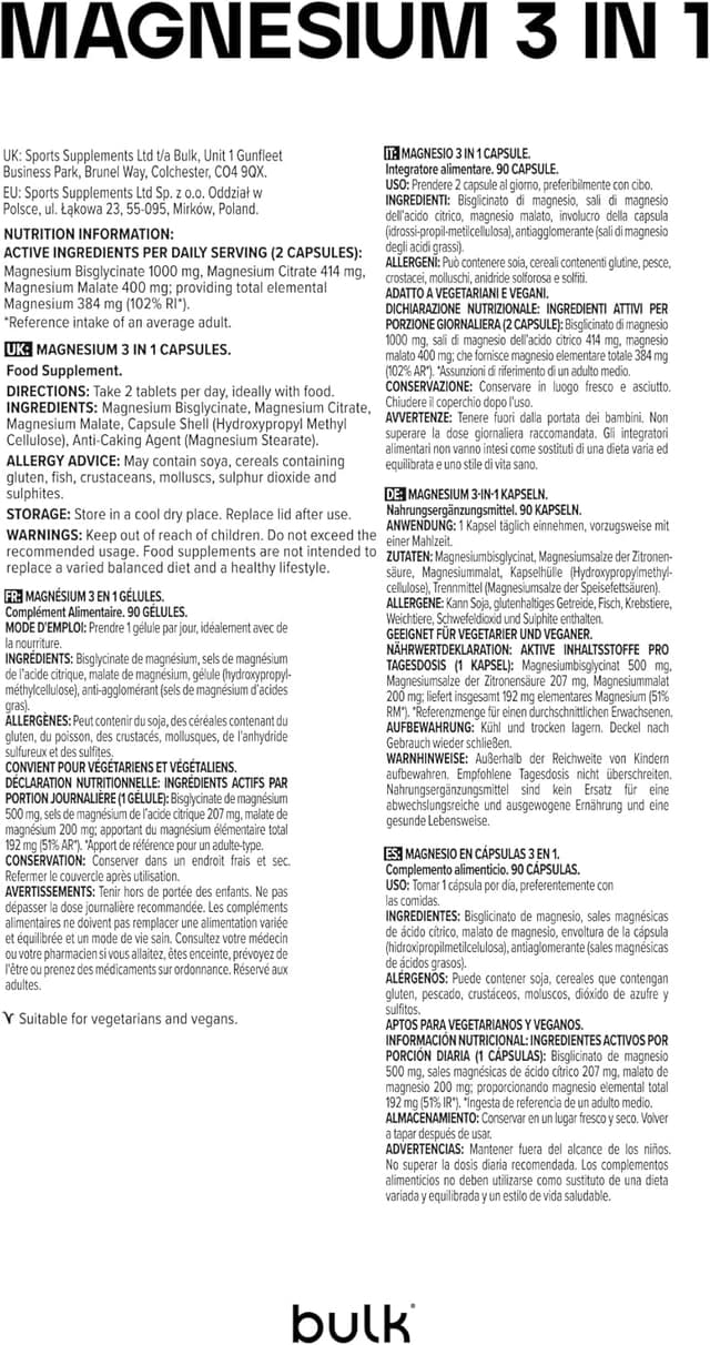 Thumbnail 6 de Bulk Magnesium 3-in-1 Komplex – 900 mg Dreifach-Komplex mit Bisglycinat, Citrat & Malat, 90 Tabletten (vegan)