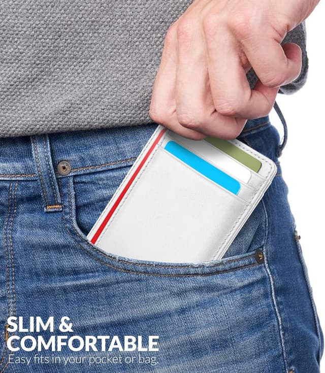 Detalle de Hafaa Slim Wallets for Men UK RFID Leather Card Holder with ID Window – Minimalist White