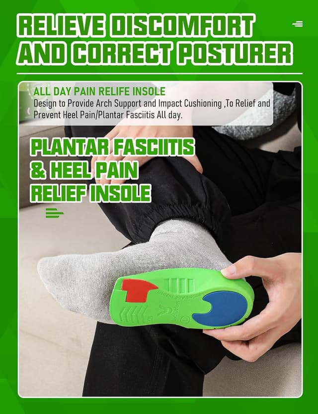 Detalle de 3/4 Length Orthotic Insoles for Plantar Fasciitis, Flat Feet & Overpronation (Dual-Cushion Heel + Arch Support)