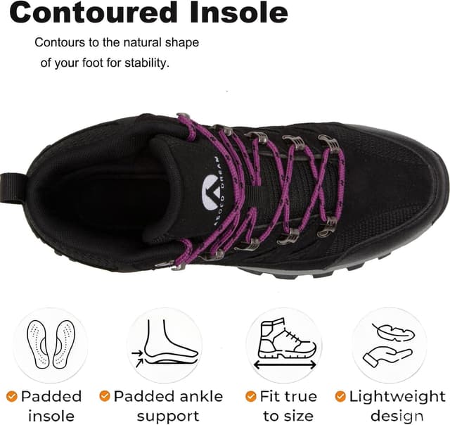 Detalle de HODTOB hiking boots for men and women – lace-up non-slip outdoor trekking shoes for all-season walking