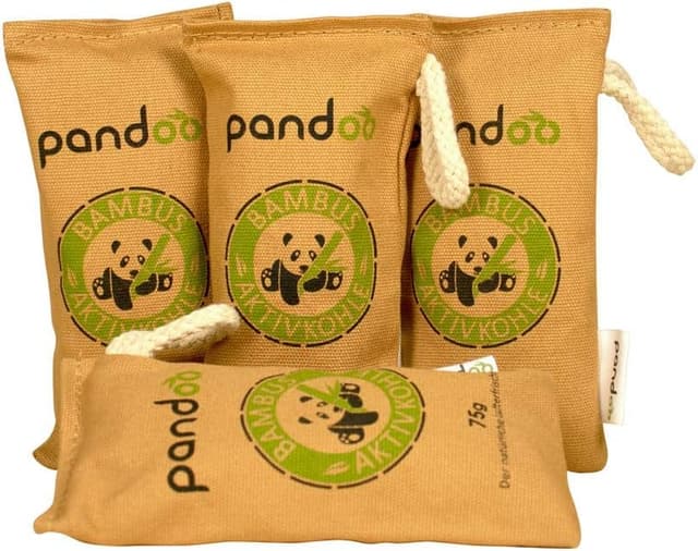 Detalle de pandoo Bambus-Lufterfrischer Natürlich mit Aktivkohle (4 x 75 g) – Geruchsentferner für Schuhe, Auto, Schubladen & mehr