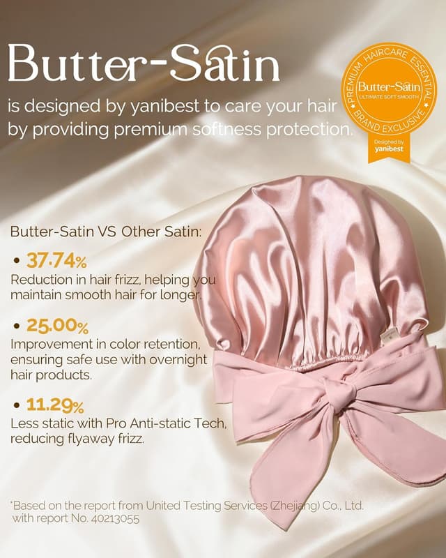 Detalle 2 de YANIBEST Double Layer Satin Lined Silk Bonnet with Tie Band for Sleeping (Curly Hair)