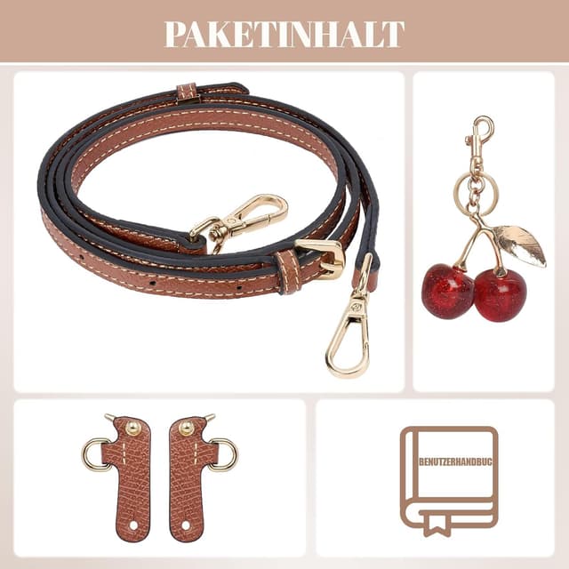 Detalle de Longchomp Schultergurt aus Leder, Längen 37,4–49,2 Zoll