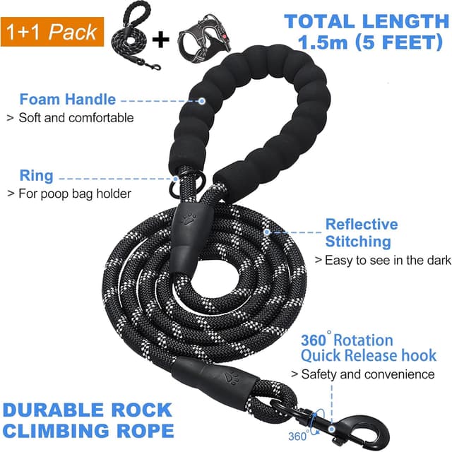 Detalle de haapaw No Pull Dog Harness with Reflective Oxford Build and Adjustable Fit (Medium/Large) + Free Heavy Duty Lead