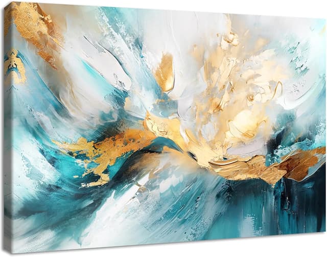 Imagen de Abstrakt Weiß Grün Gold Leinwandbild 120x80 cm en OfertitasTOP