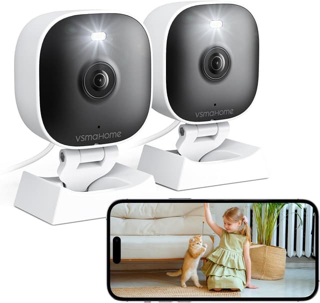 Detalle de 2K Home Security Cameras (2-Pack) by VSMAHOME — Indoor/Outdoor Wired Plug & Play with Color Night Vision, 2-Way Audio, 24/7 Recording