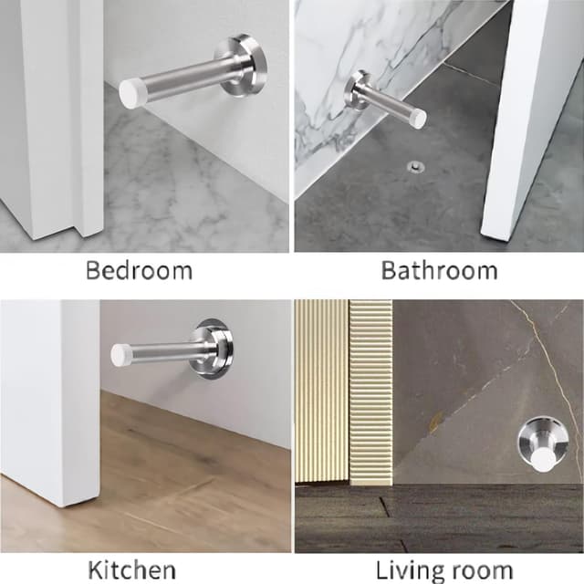 Thumbnail 6 de Chrome heavy-duty wall mounted door stop set (stainless steel, white rubber) – 6 pack