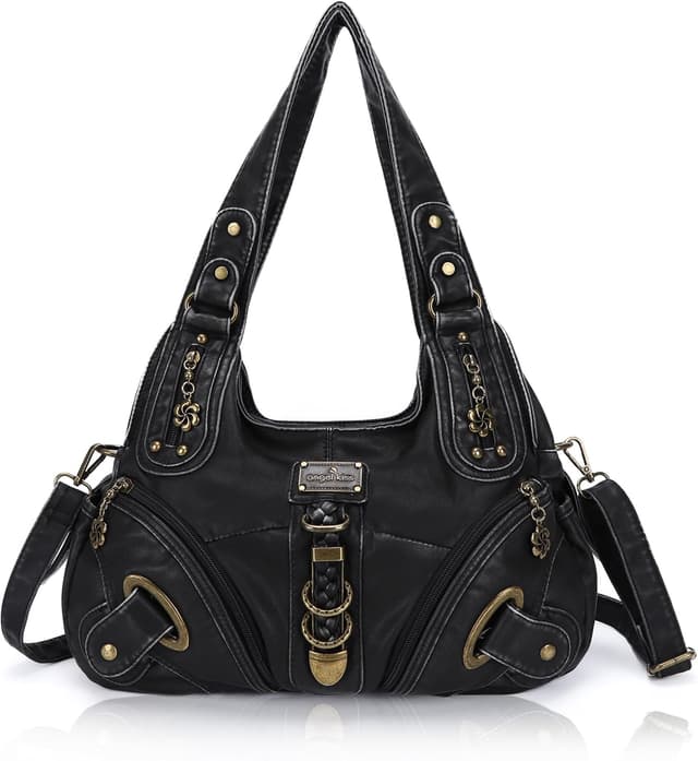 Detalle de Angel Kiss Damen Schultertasche Hobo – Umhänge-/Henkeltasche aus weichem PU-Leder mit Reißverschluss